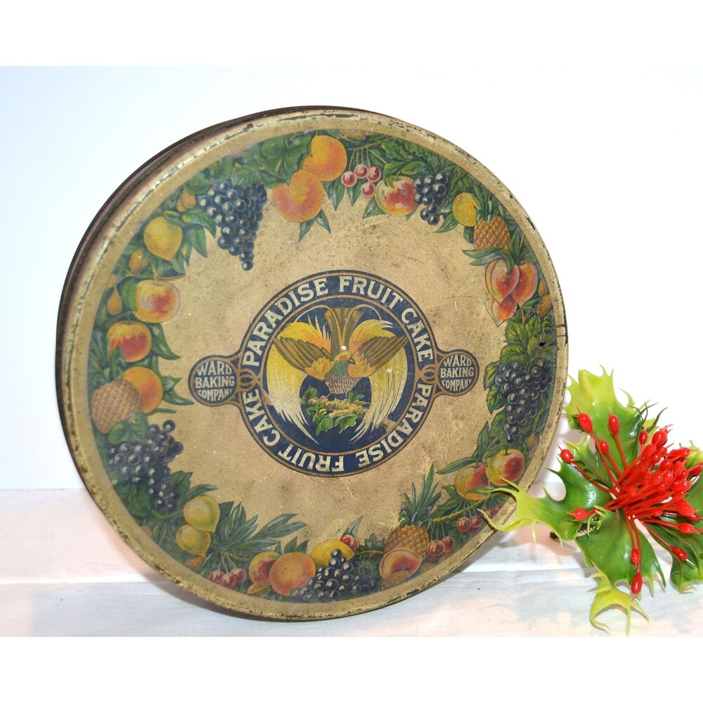 Vintage Kitschy Primitive Americana 1920s Fruit Cake Ward Baking Company Tin